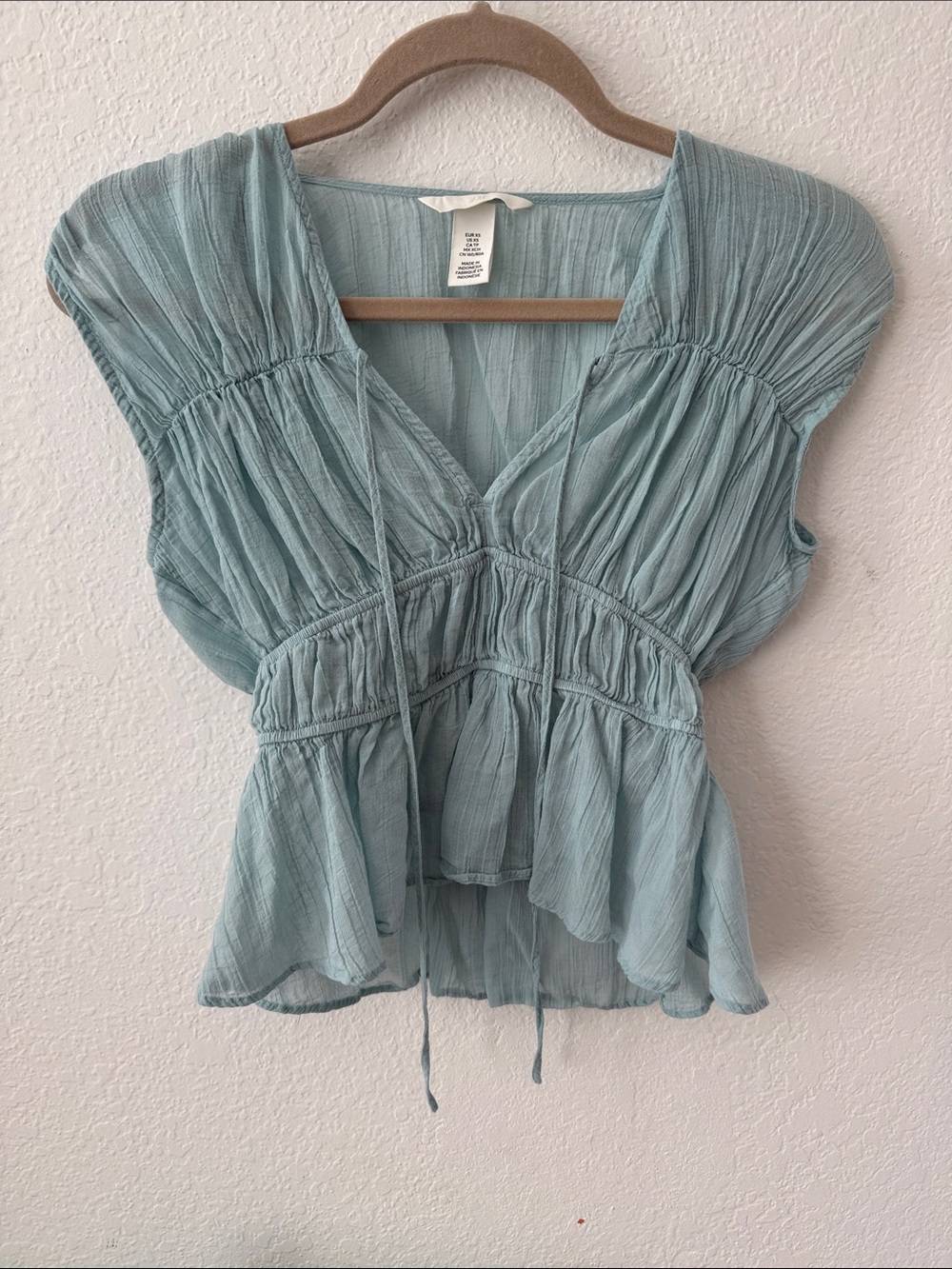 H&M Light Blue Ruffle Tie-Front Peplum Blouse